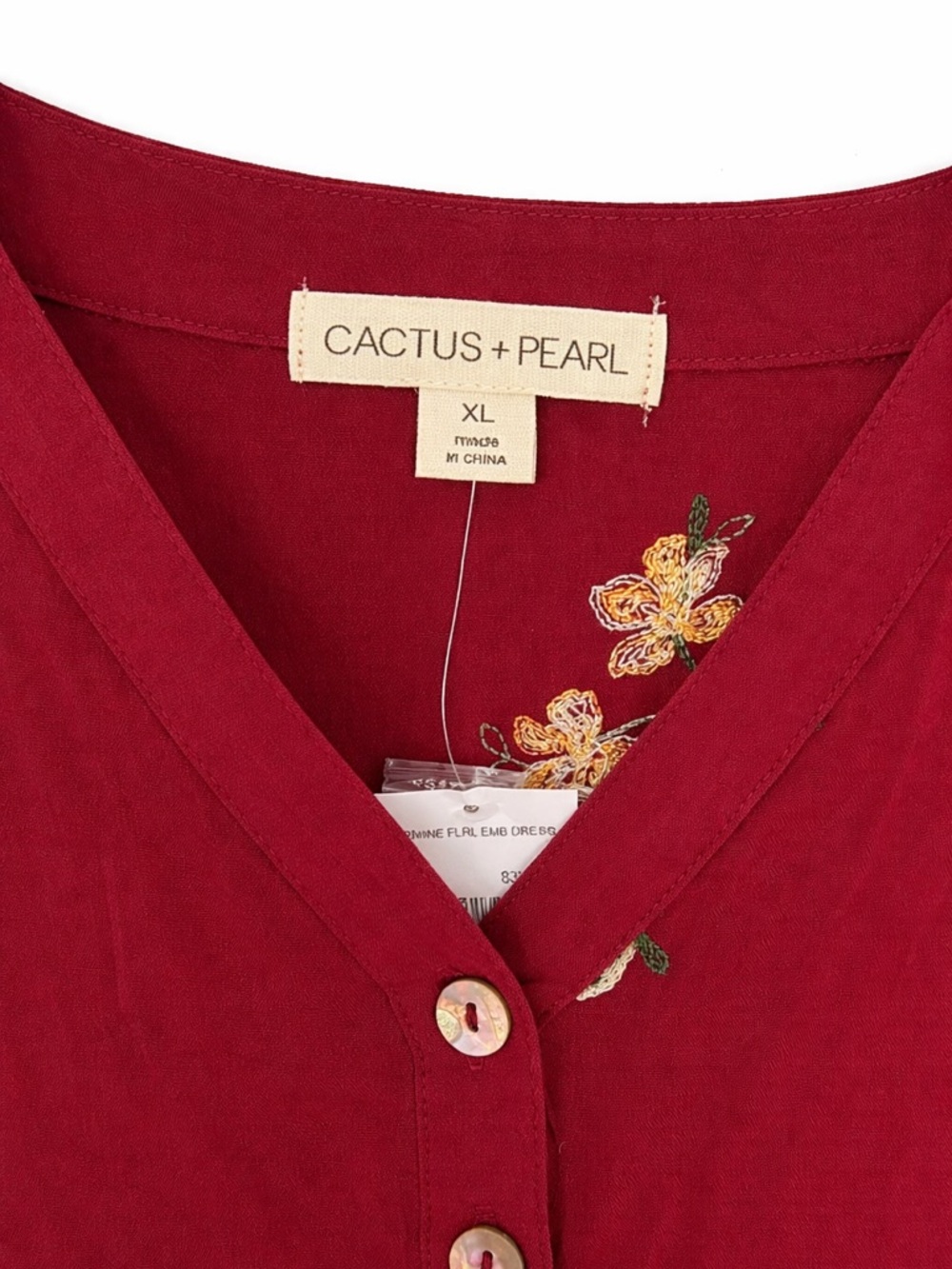 Cactus + Pearl Burgundy Floral Tiered Midi Dress Boho Button Front XL NWT - Picture 5 of 6